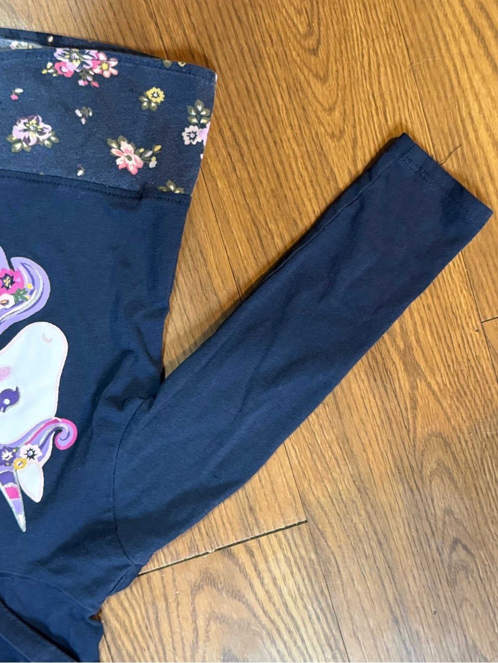 Garanimals Navy Hooded Top with Unicorn and Floral Hem - Picture 6 of 8
